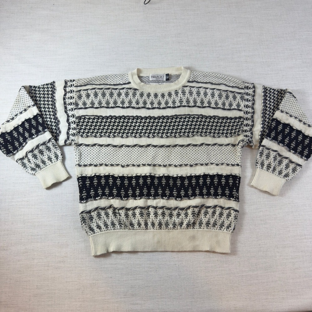 Bellagio Mens XL Cotton Knit Sweater Multi Pattern Geometric Houndstooth Italy